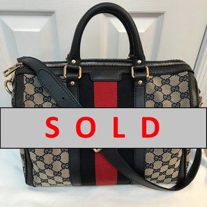 GUCCI Monogram Web Medium Boston Bag - Navy